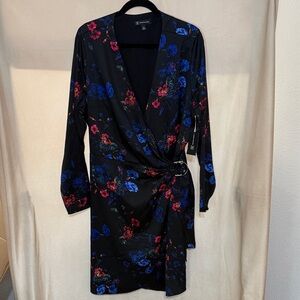 INC International Concepts Black Floral Wrap Dress